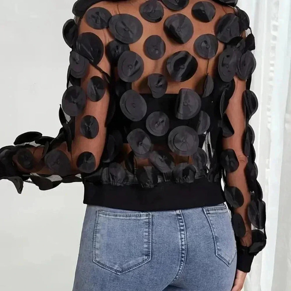 Semi-Sheer Patch Layer Zip Front Jacket/Blouse - Picture 2 of 6